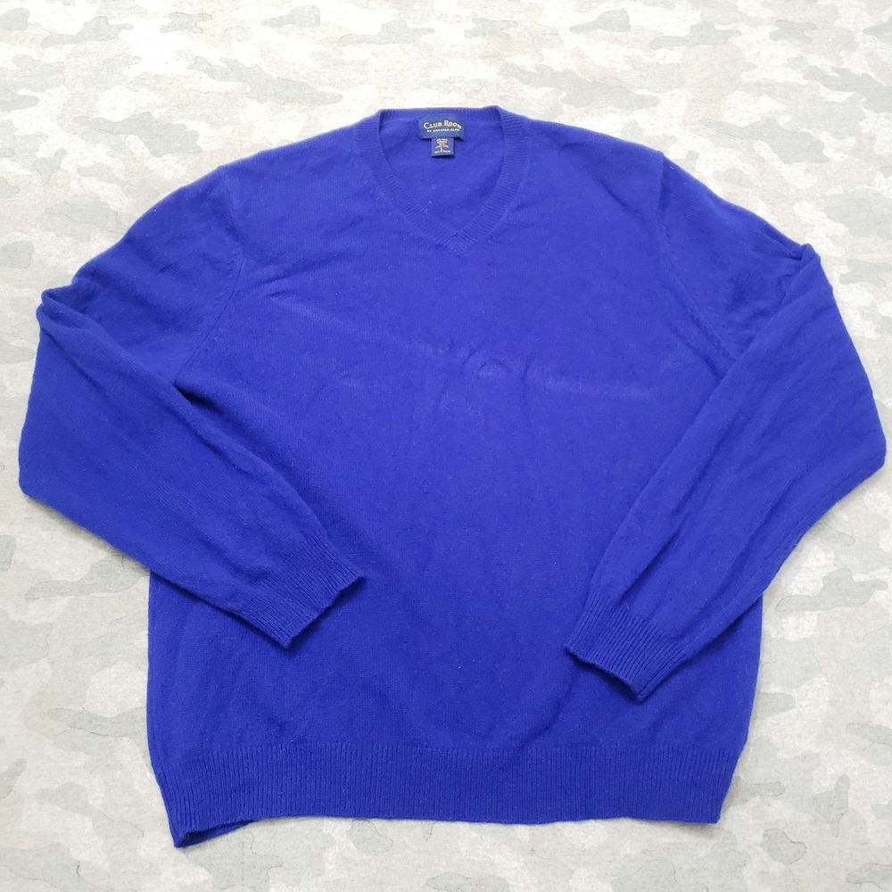 Charter Club Sweater Mens Large Blue Wool Pullover‎ V-Neck Long Sleeve